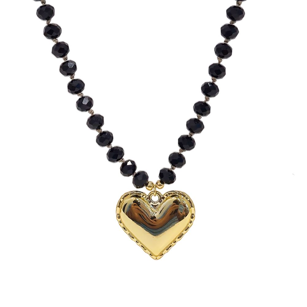 Collar Ajustable de Cristales Negro y Corazon Cavara