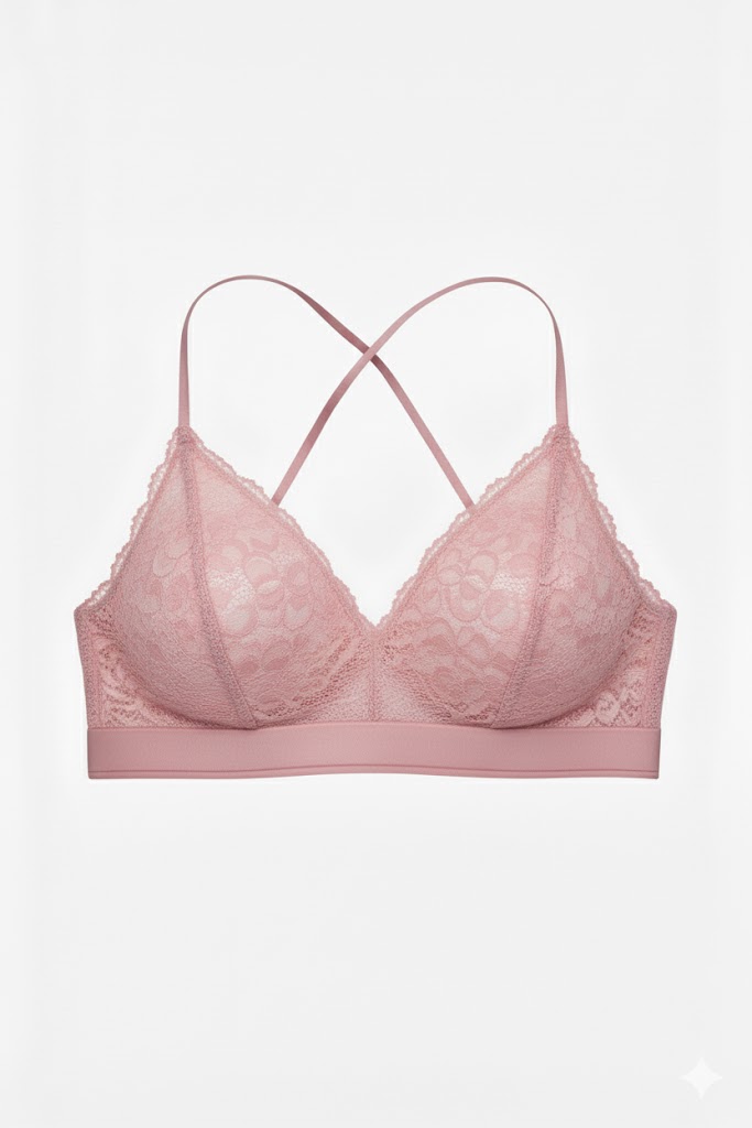 Top Bralette Visto en TV Individual con Encaje y Liga Rosa Talla Unica