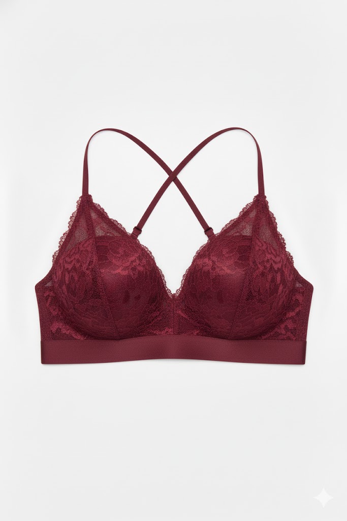 Top Bralette Visto en TV Individual con Encaje y Liga Vinotinto Talla Unica
