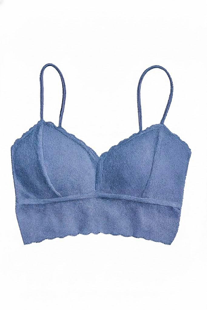 Top Bralette Visto en TV Individual con Encaje Gris Azulado Talla Unica