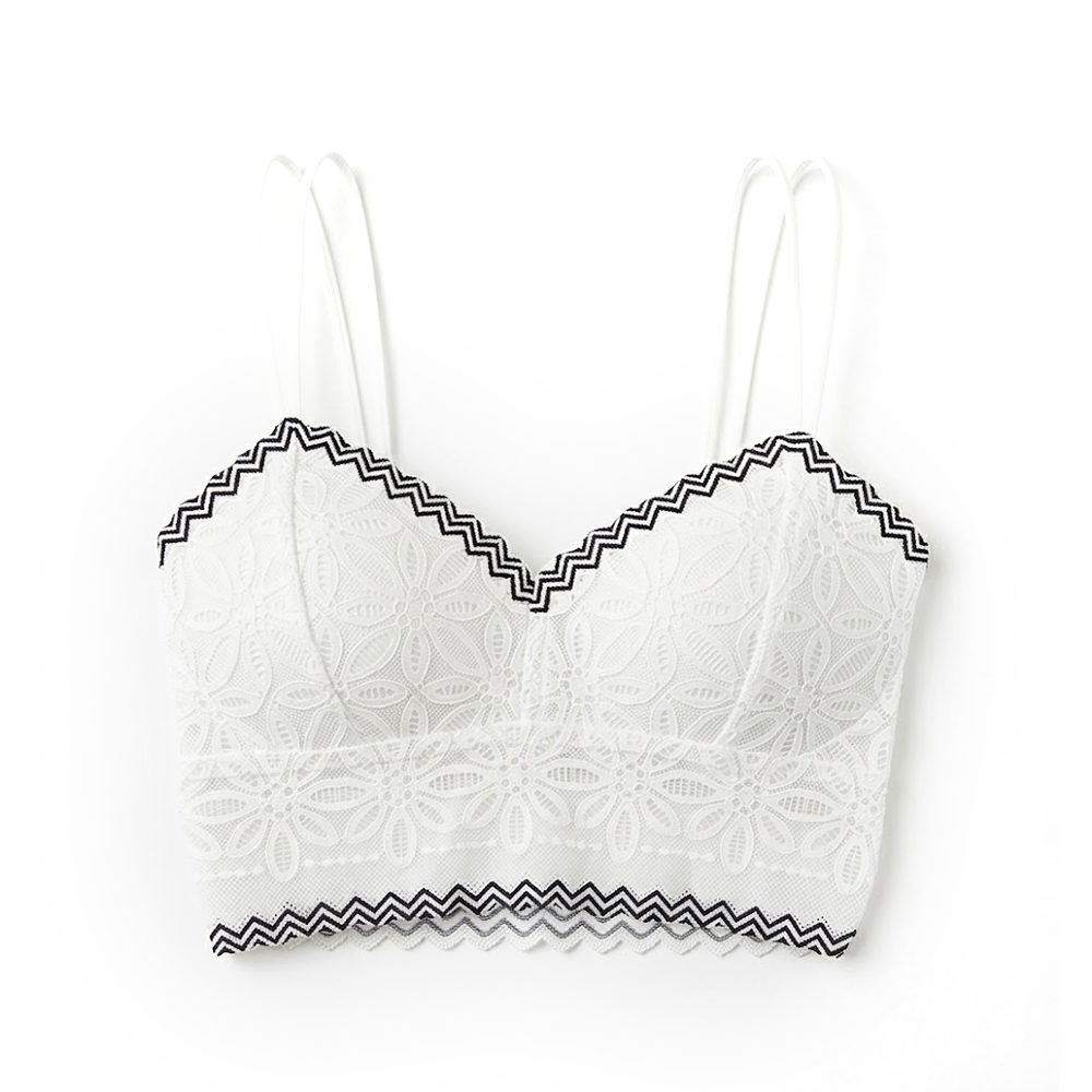 Top Bralette Visto en TV Individual Blanco con Encaje Zig Zag Talla Unica