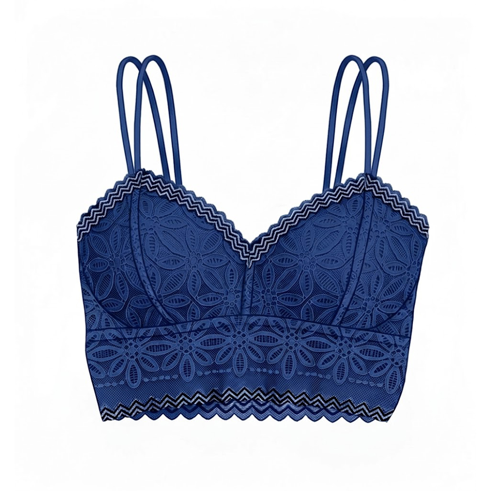 Top Bralette Visto en TV Individual Azul con Encaje Zig Zag Talla Unica