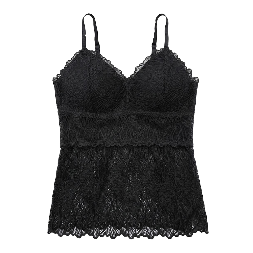 Top Bralette Largo Visto en TV Individual con Encaje Negro Talla S