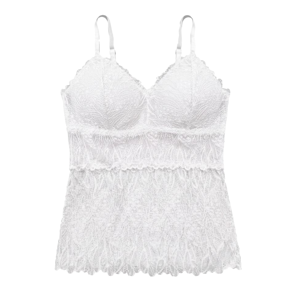 Top Bralette Largo Visto en TV Individual con Encaje Blanco Talla S