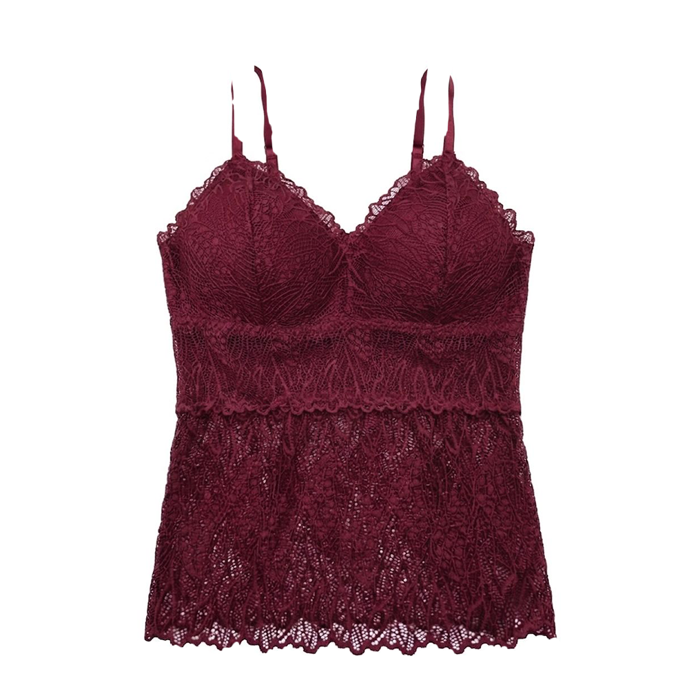 Top Bralette Largo Visto en TV Individual con Encaje Rojo Talla S