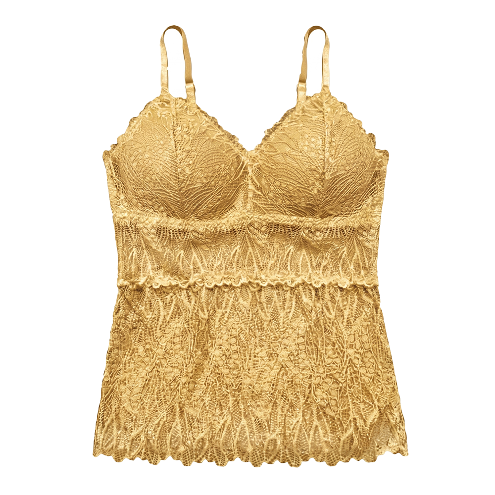 Top Bralette Largo Visto en TV Individual con Encaje Dorado Talla S