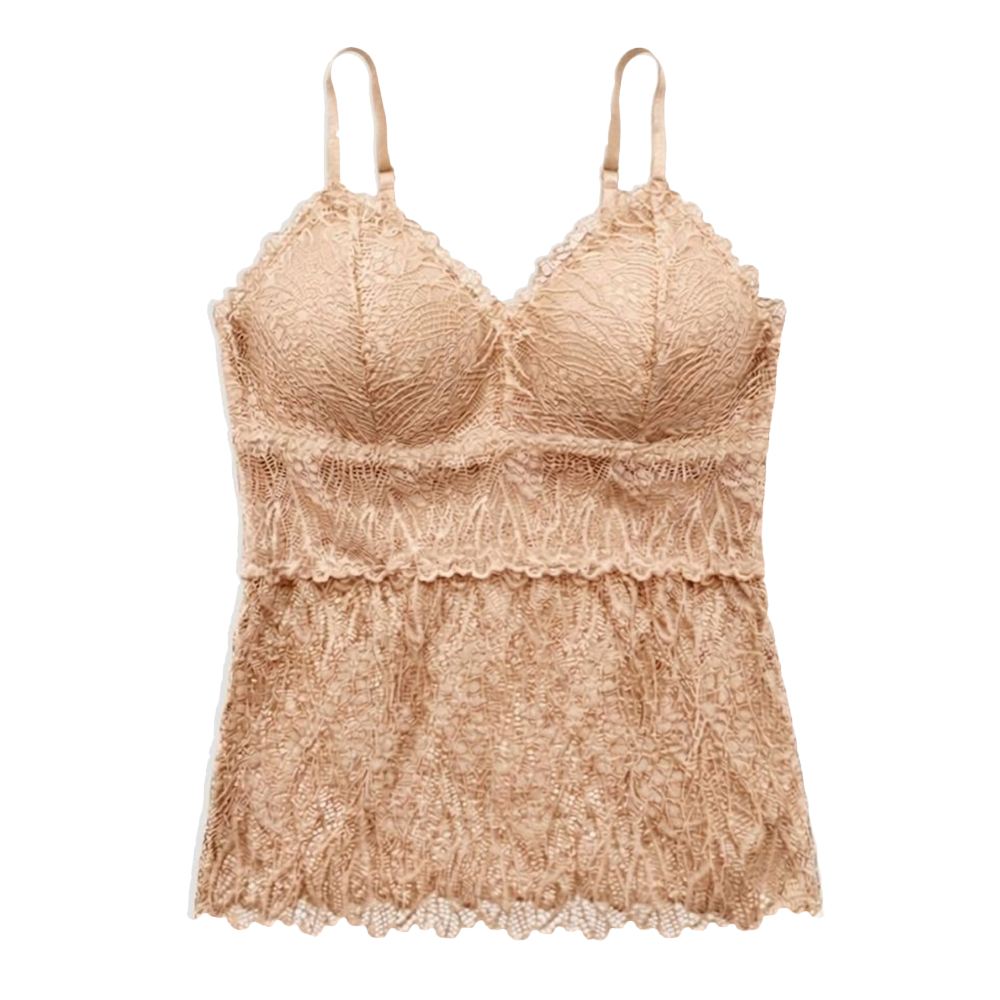 Top Bralette Largo Visto en TV Individual con Encaje Beige Talla S