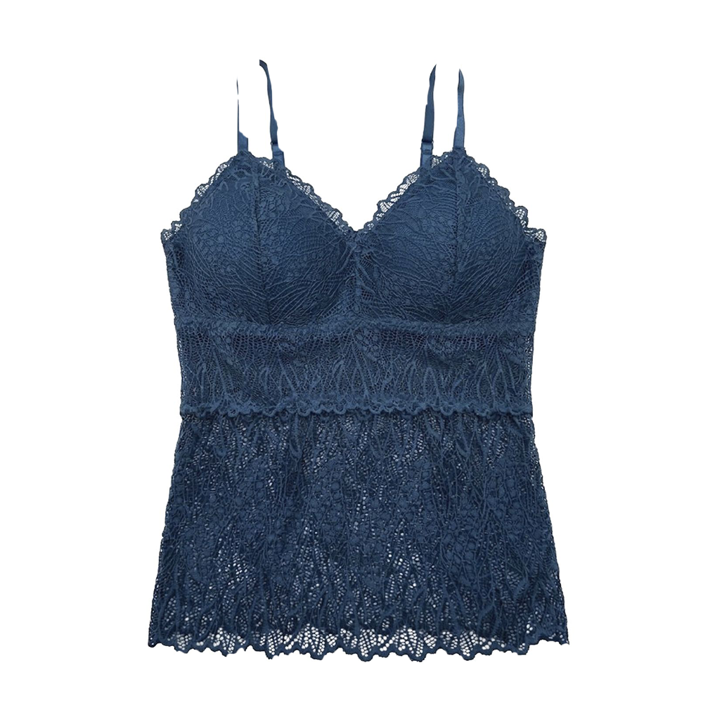Top Bralette Largo Visto en TV Individual con Encaje Azul Talla S