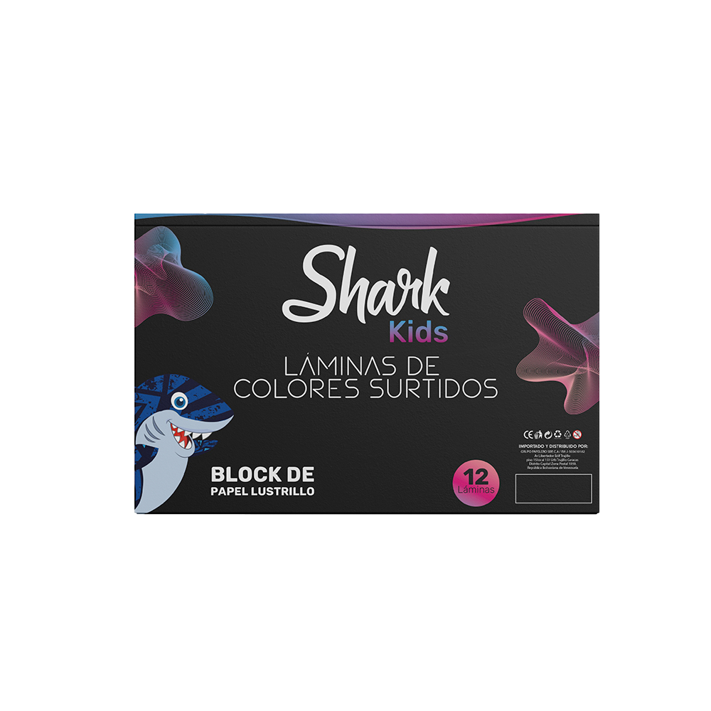 Block de Papel Lustrillo Shark 12 Laminas de Colores (Min. 2 und)