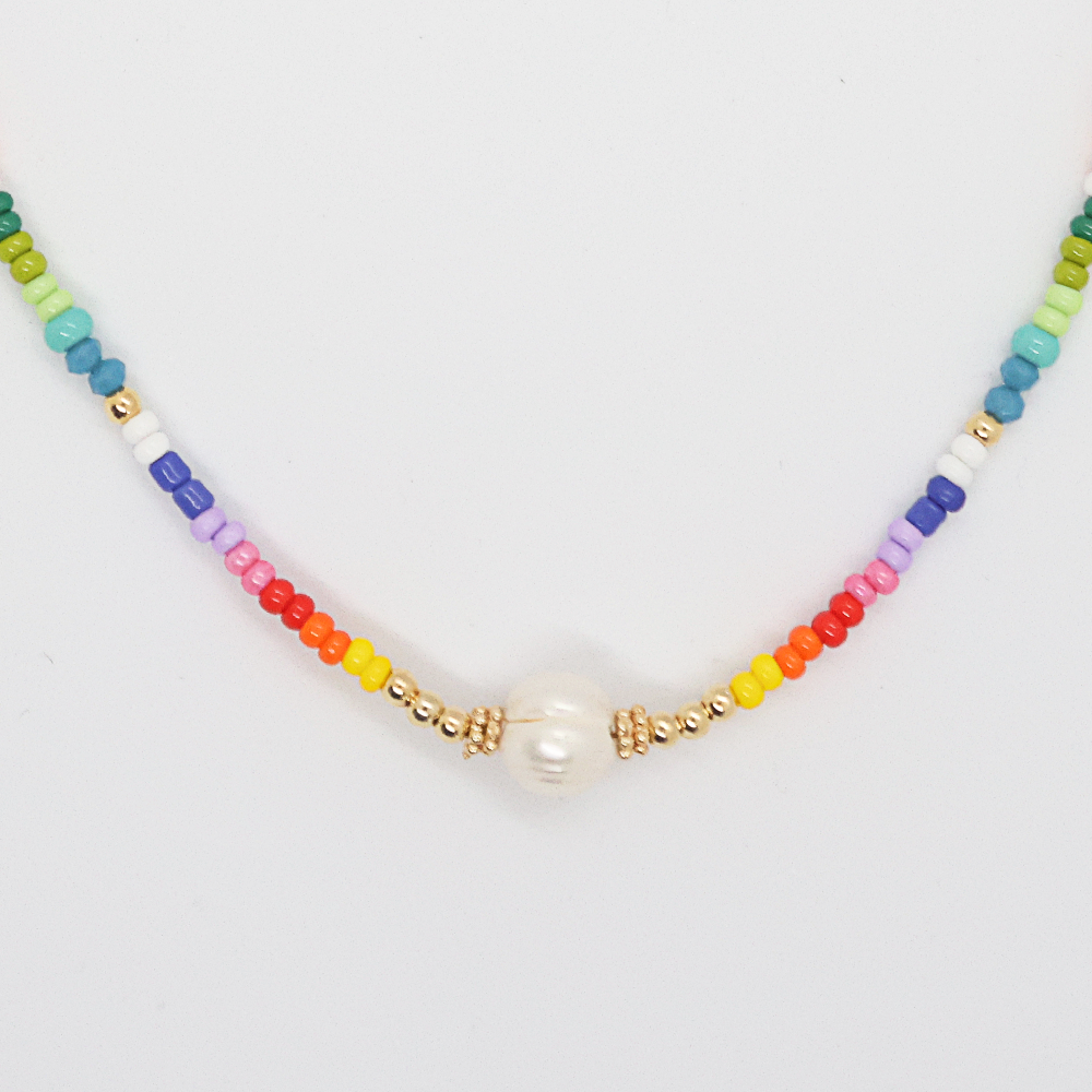 Collar Cavara de Mostacillas Colores con Perla