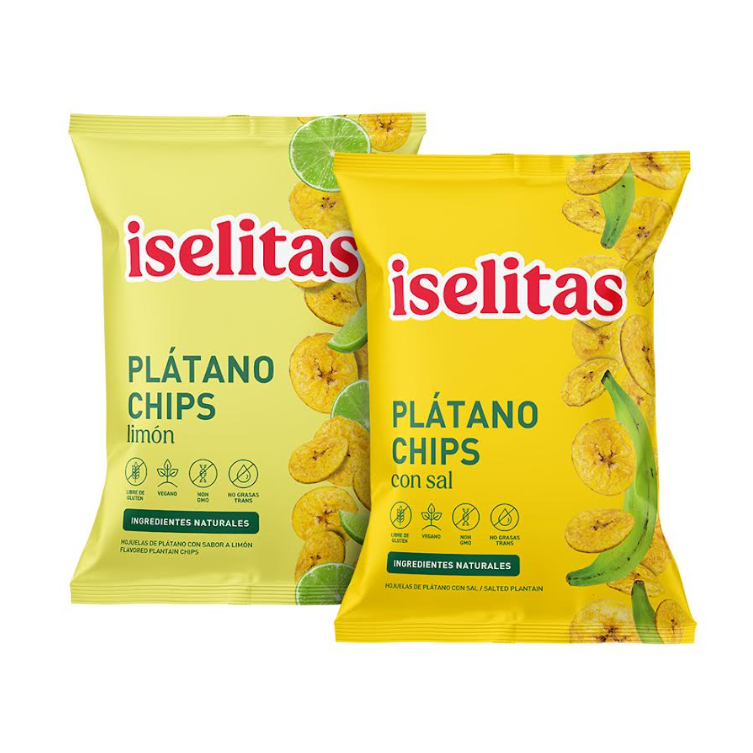 Iselitas Surtido Plátano Chips - Limón y Sal (5 C/U) - 300 Gr X 10 UNID - Caja