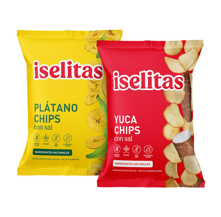 Iselitas Surtido Plátano Chips Sal 85 Gr / Yuca Chips Sal 70 Gr (10C/U) - 20 UNID - Caja