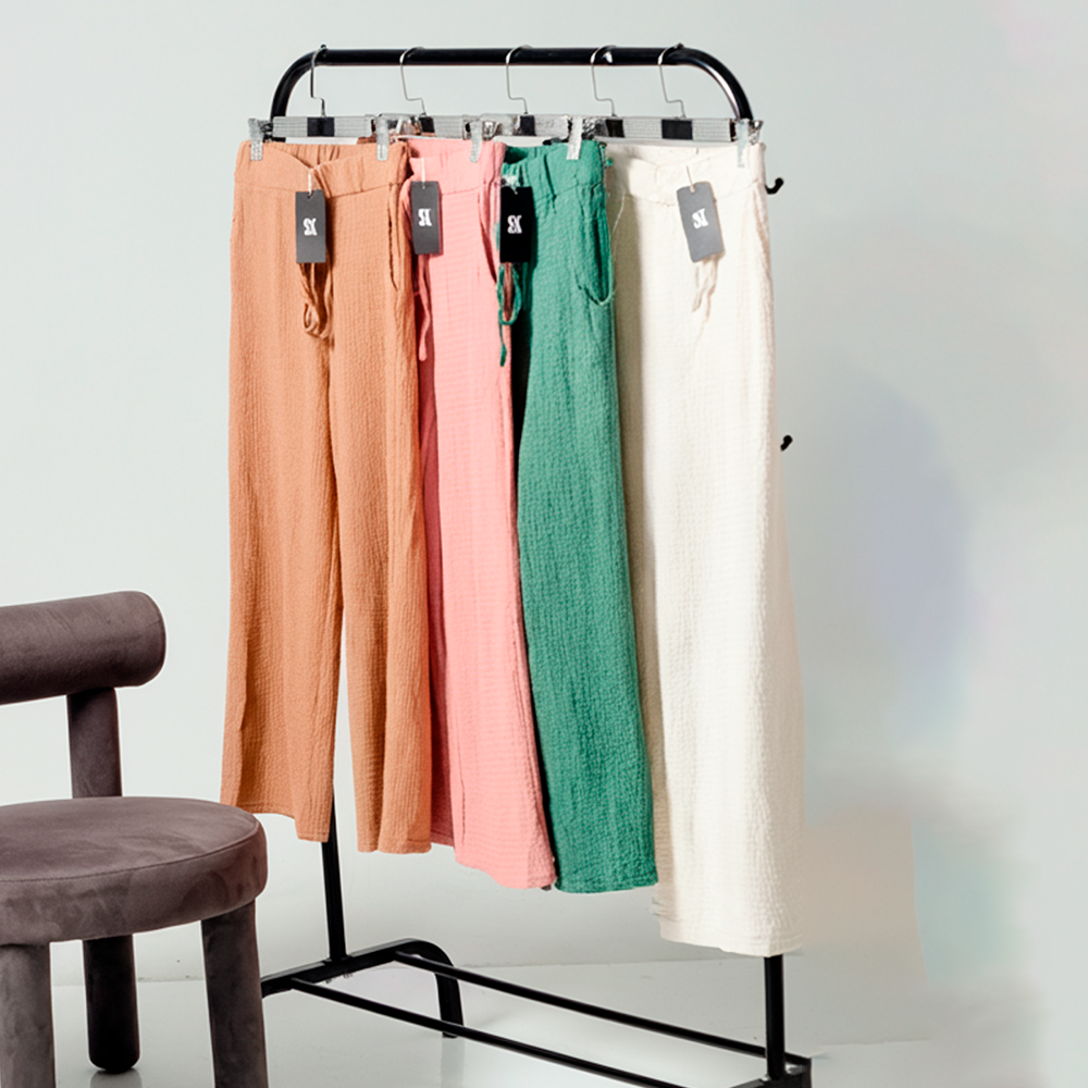 Pantalón Palazzo Marrón Tela Crepe Polyester con Expandes Talla Unica