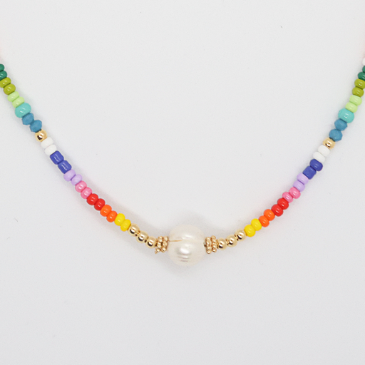 [2091063] Collar Cavara de Mostacillas Colores con Perla