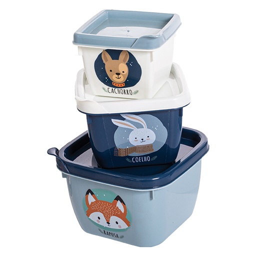[3411050] Set 3 Recipientes Alfa Hogar Cuadrados Animales