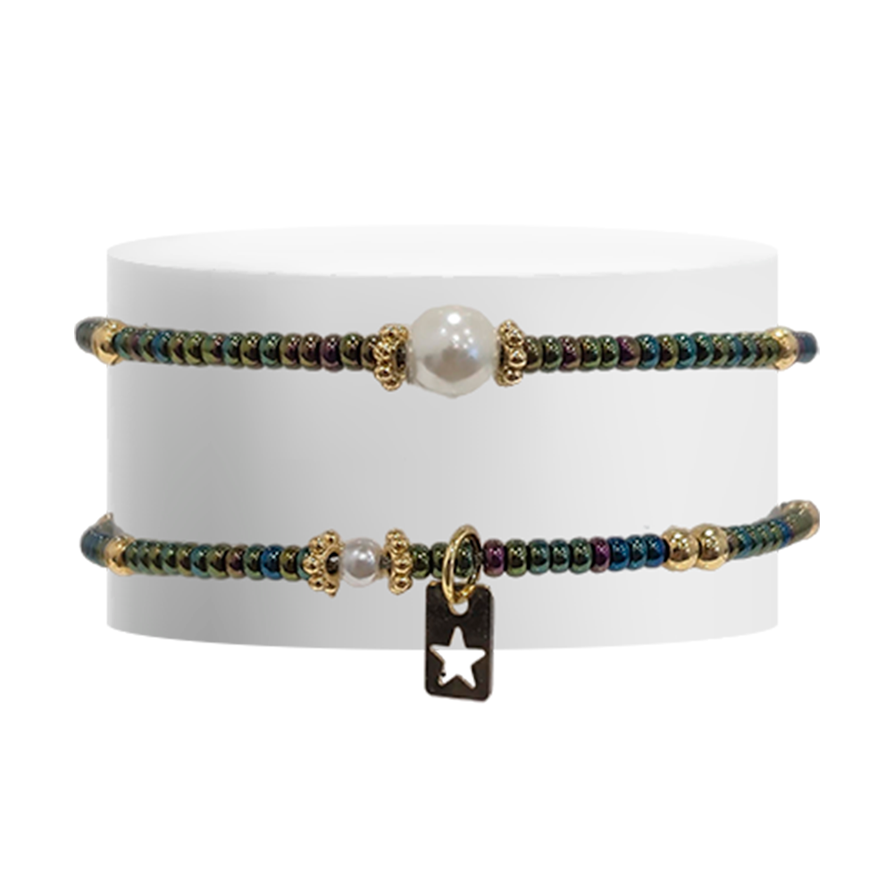 Duo de Pulseras de Mostazillas Verdes Irizado Cavara