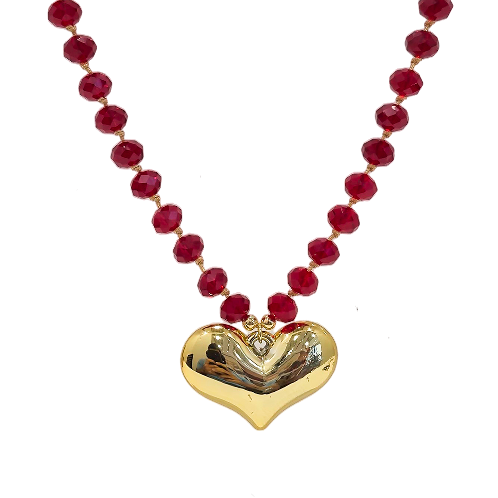 Collar Ajustable de Cristales Rojo y Corazon Cavara