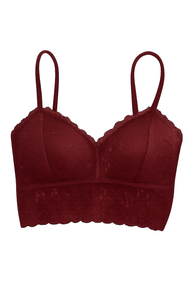 Top Bralette Visto en TV Individual con Encaje Vinotinto Talla Unica