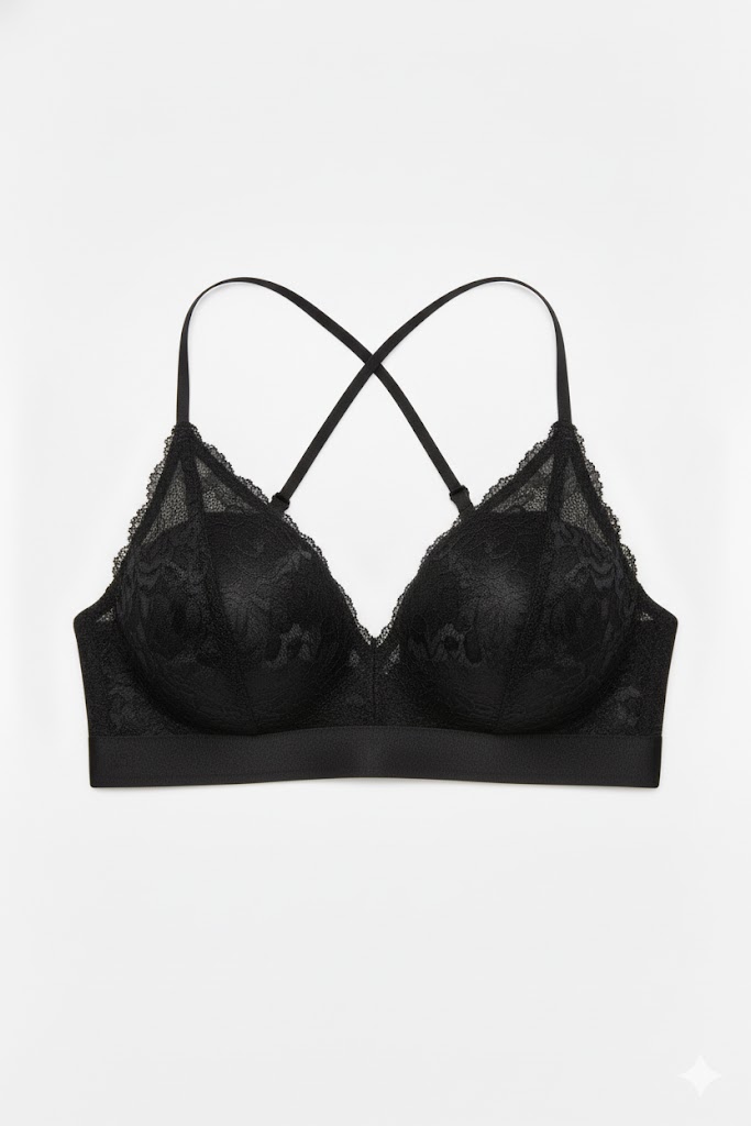 Top Bralette Visto en TV Individual con Encaje y Liga Negro Talla Unica