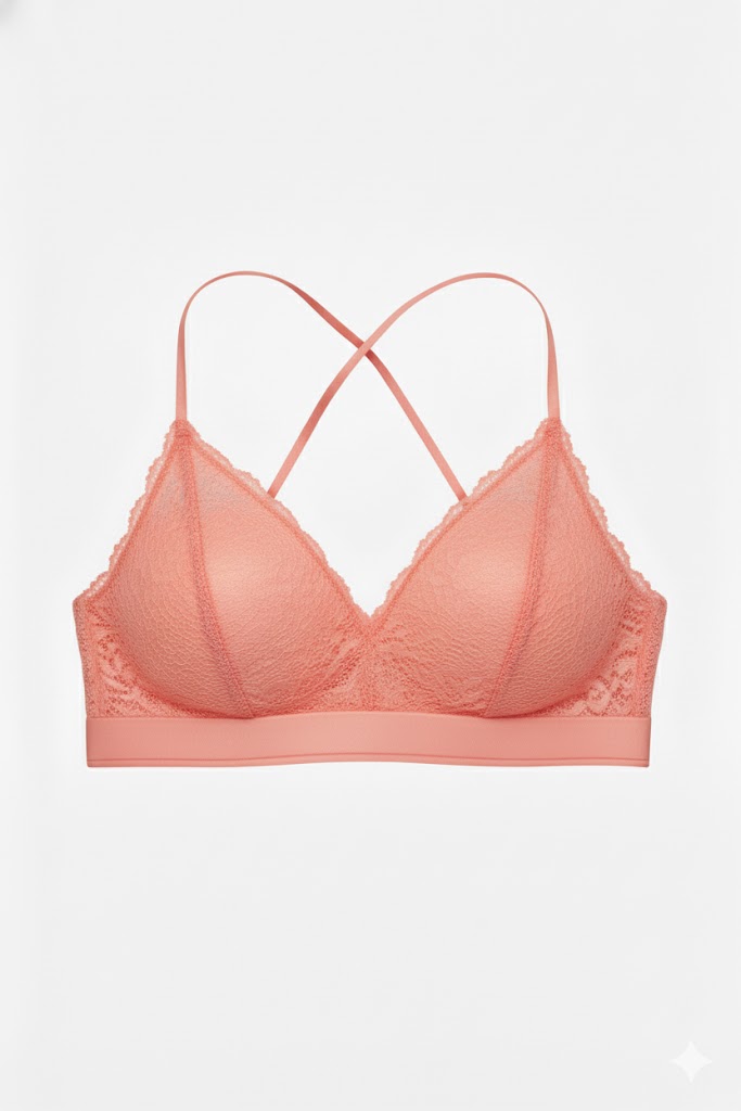 Top Bralette Visto en TV Individual con Encaje y Liga Salmon Talla Unica