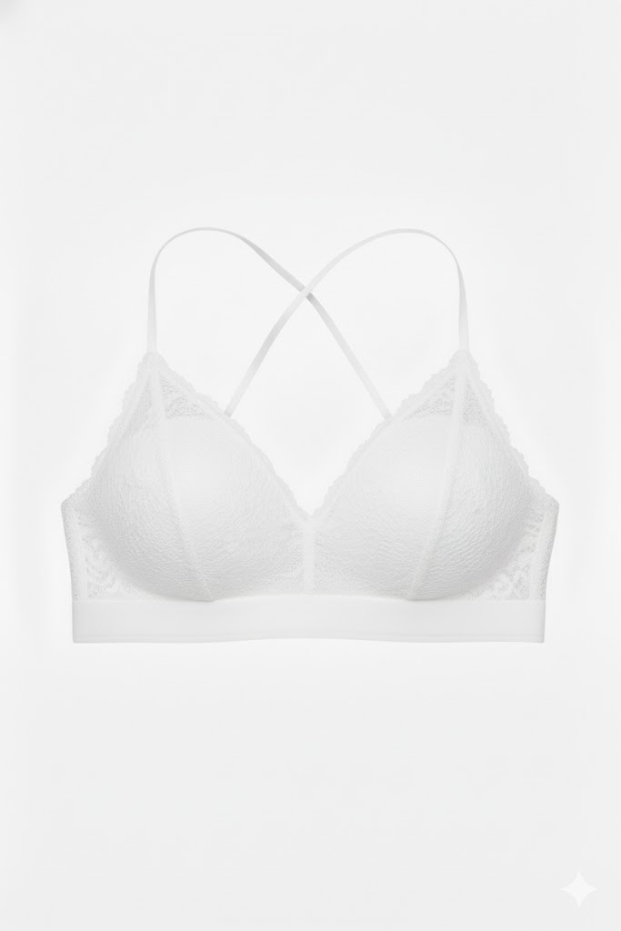 Top Bralette Visto en TV Individual con Encaje y Liga Blanco Talla Unica