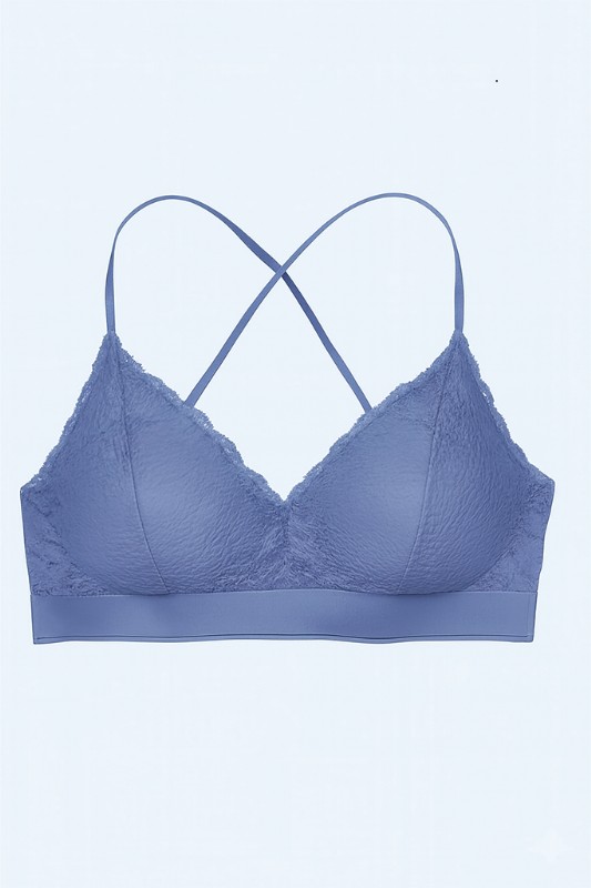 Top Bralette Individual con Encaje y Liga Gris Azulado Talla Unica