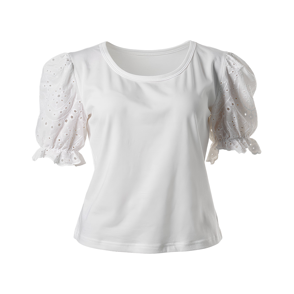 Blusa de Algodon SK Casual con Mangas de Encaje Talla Unica Blanco