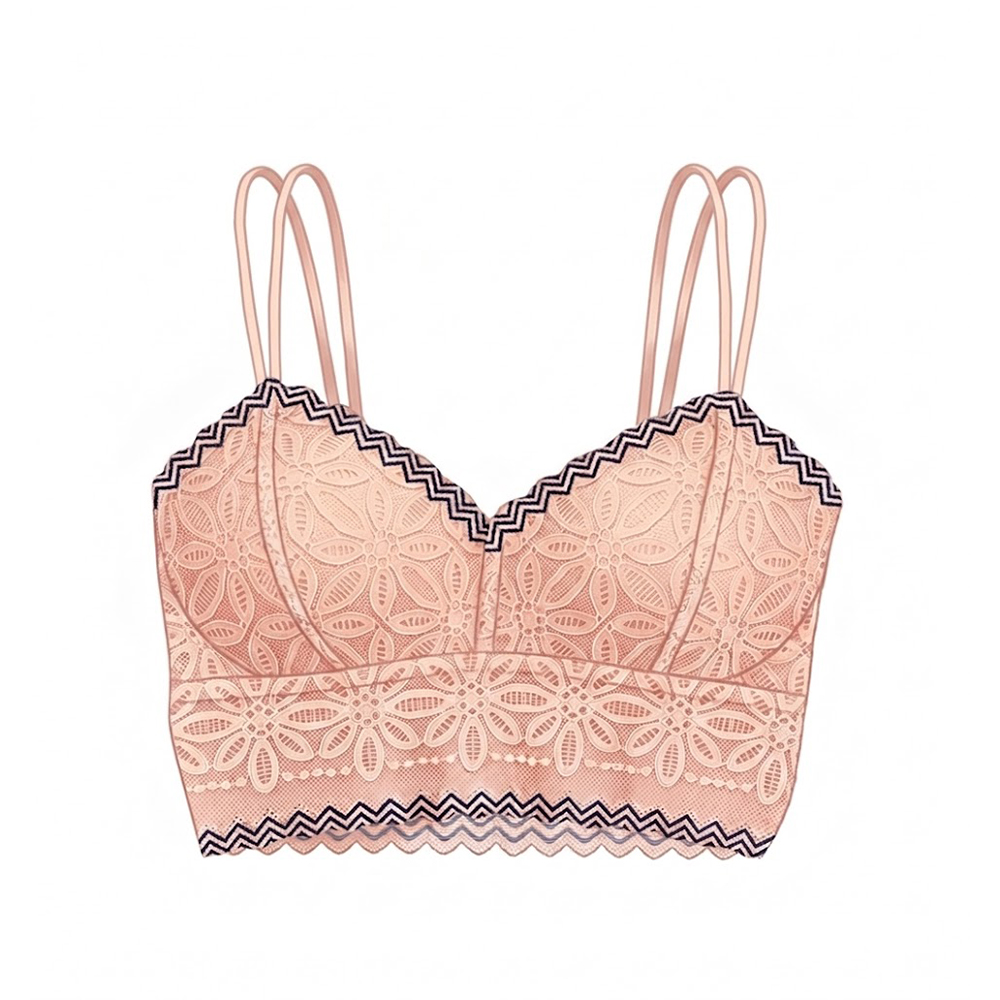 Top Bralette Individual Salmón con Encaje Zig Zag Talla Unica
