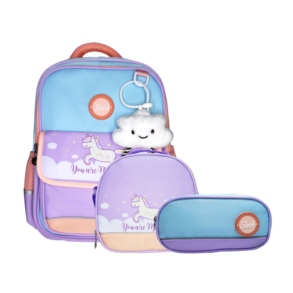 Set de Morral Lonchera y Cartuchera Shark Unicorn 40x30x15cm
