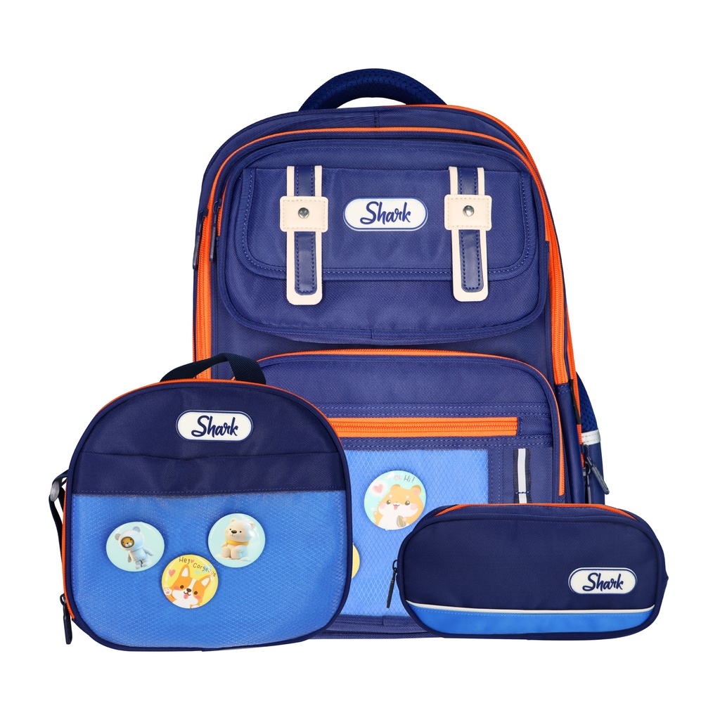 Set de Morral Lonchera y Cartuchera Shark Blue 42x31x15cm