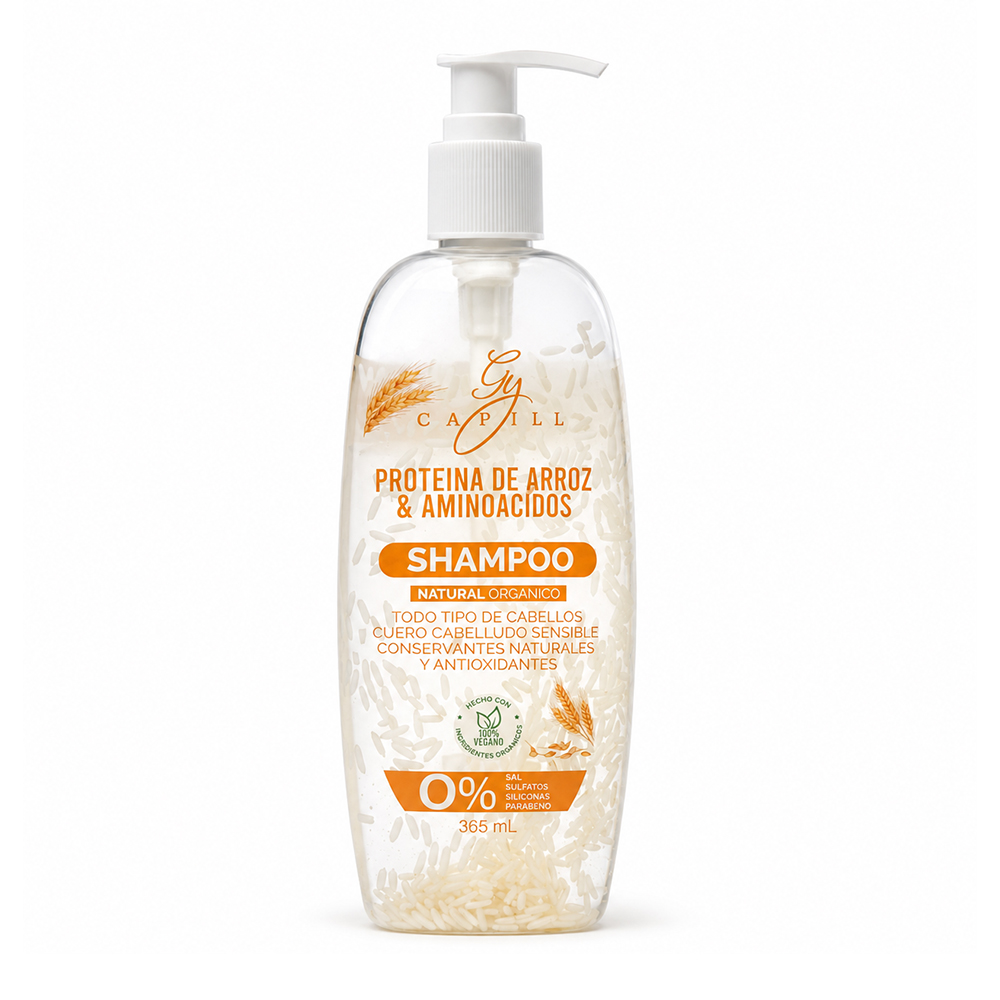 Shampoo Natural Orgánico Sin Sal Gy Capill Arroz y Aminoacidos Hialurónico 365ml