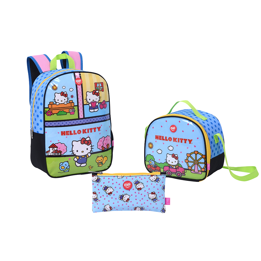 Combo Morral + Lonchera + Cartuchera Capi Hello Kitty 25x36x13cm