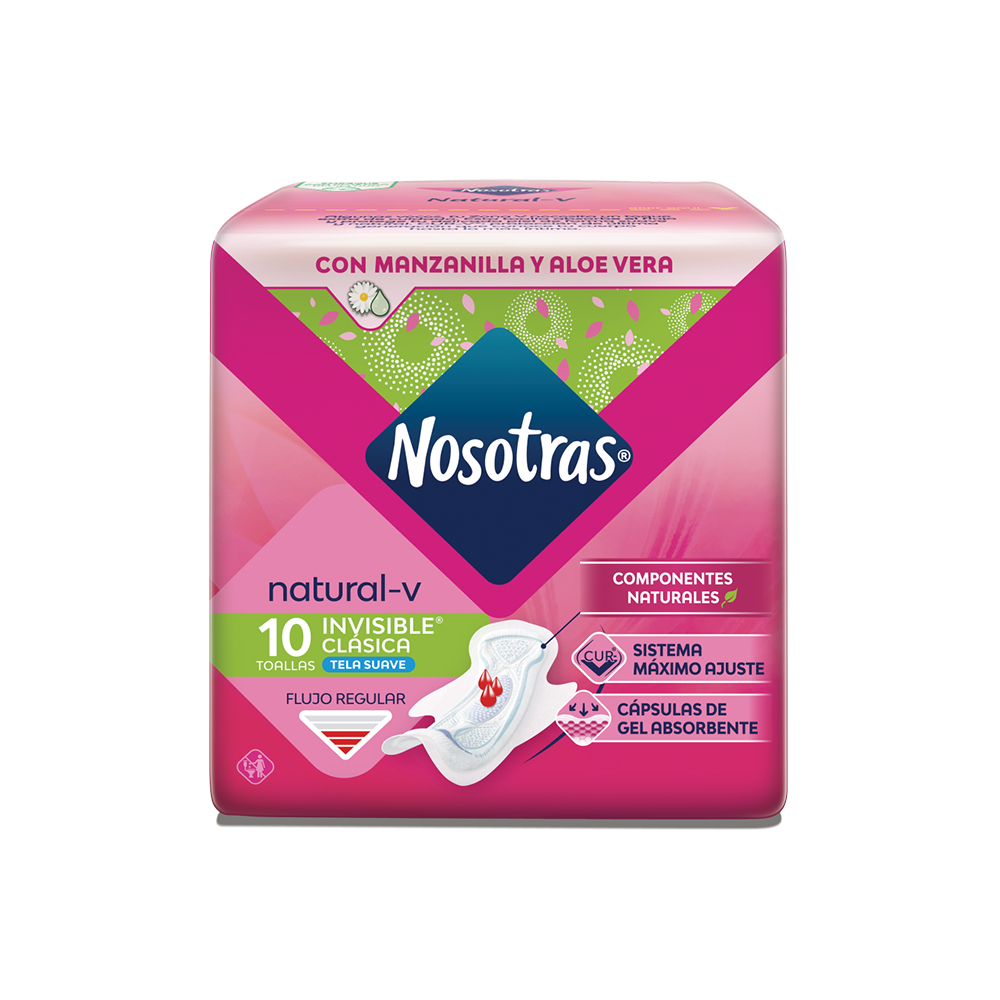 Toallas Sanitaria Nosotras Natural Invisible Clásica Tela 10 Und