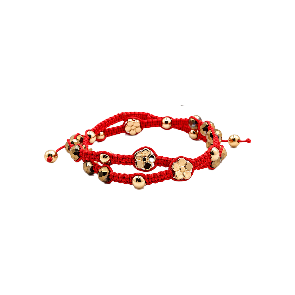 Pulsera Cavara Doble Cristales Tejida Roja