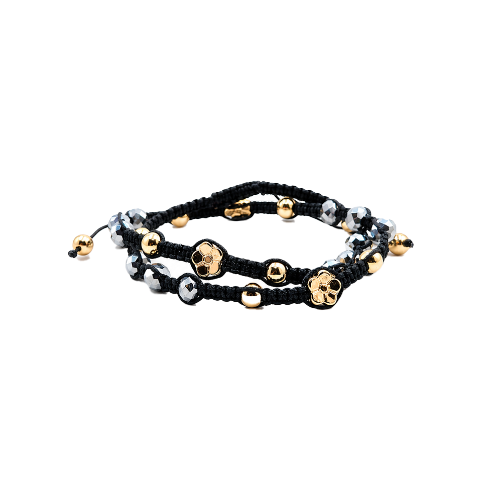 Pulsera Cavara Doble Cristales Tejida Negra