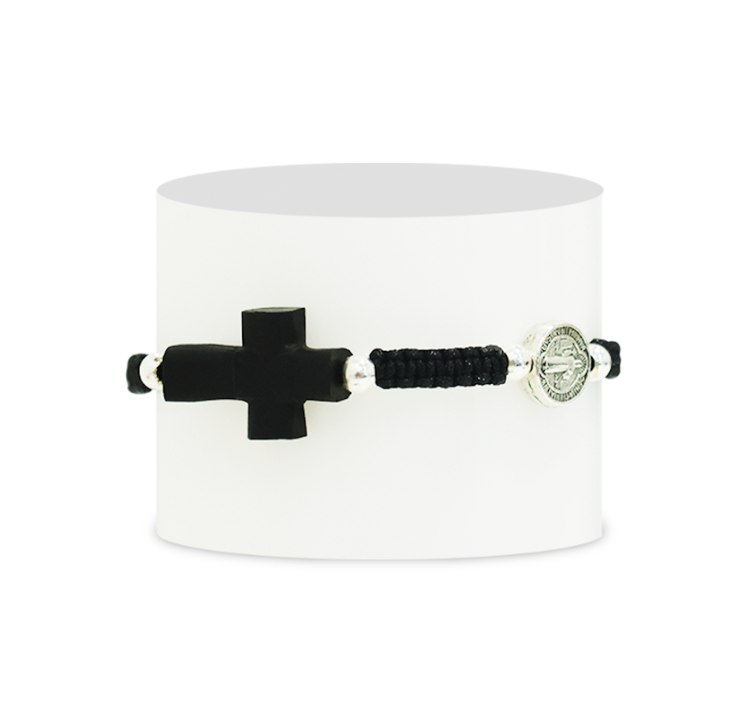Pulsera Cavara Hombre Cruz Azabache y San Benito Negro