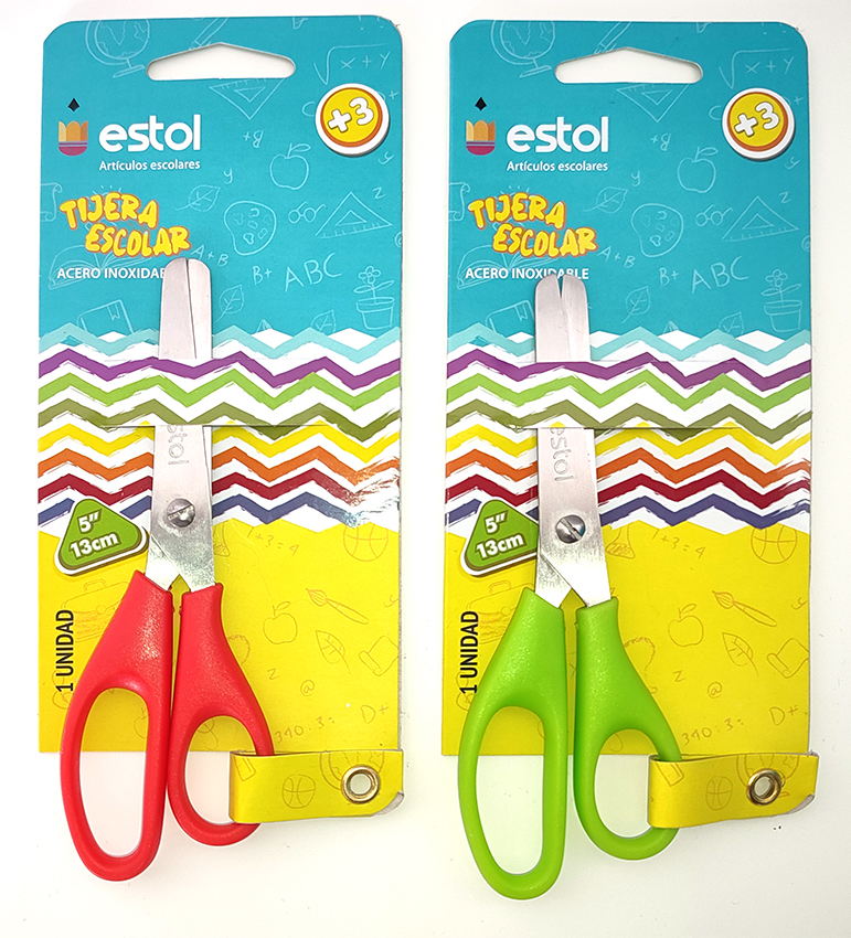 Tijera Escolar Estol Punta Roma 5" 2 Unidades Colores Surtidos