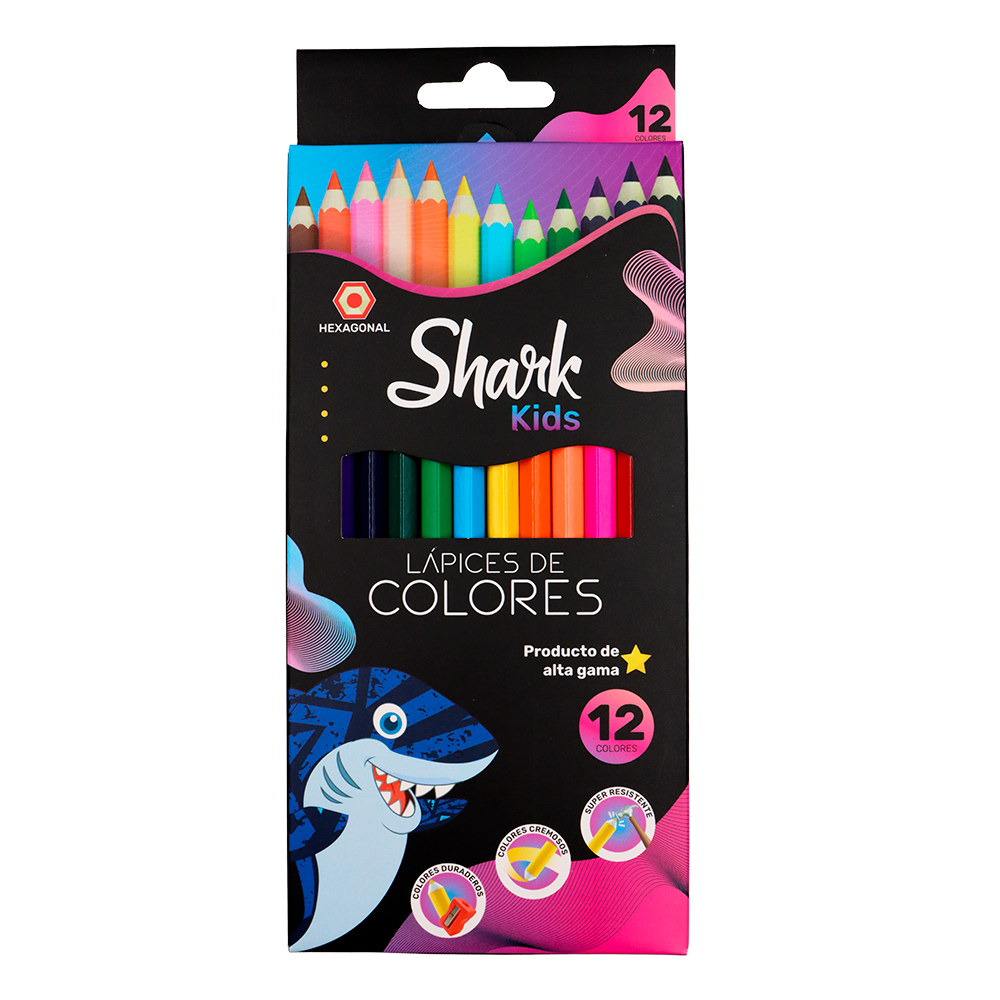 Lápices de Colores de Madera Shark Kids - 12 piezas