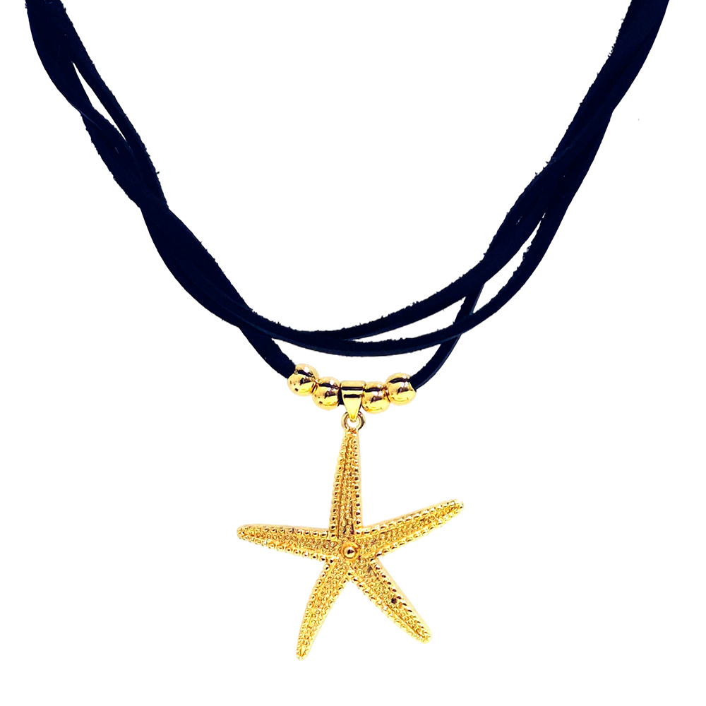 Collar Choker Ajustable Cavara Negro con Dije de Estrella Grande