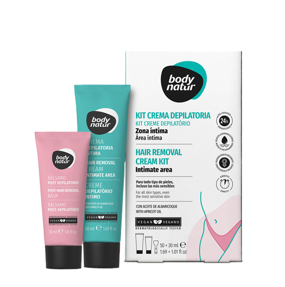 Kits de Crema Depilatoria Intima 50ml y Bálsamo Post Depilatorio 30ml Body Natur Intima Femenina