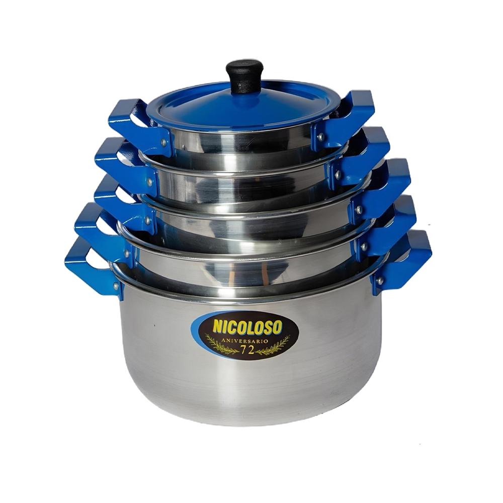 Set de Ollas Nicoloso 5 Piezas con Tapa Azul Medidas: 14/16/18/20/22 cm
