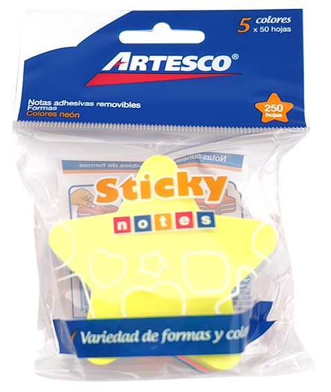 Notas Adhesivas Artesco Neon Mini 250 hojas Formas Surtidas