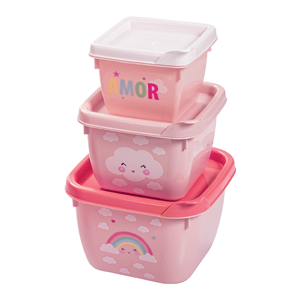 Set 3 Recipientes Alfa Hogar Cuadrados Arcoiris