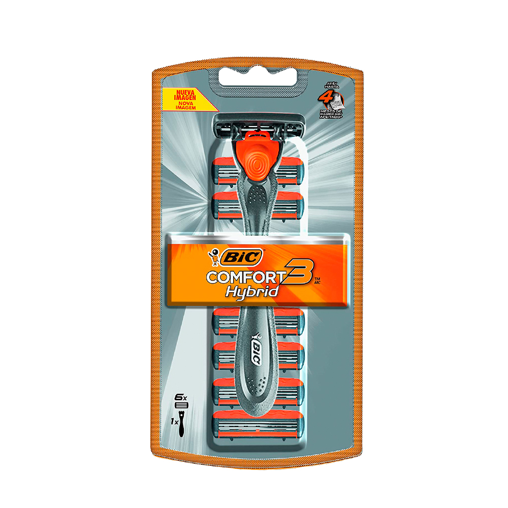 Rasuradora BIC Comfort 3 Hojillas para Hombre con 6 Cartuchos