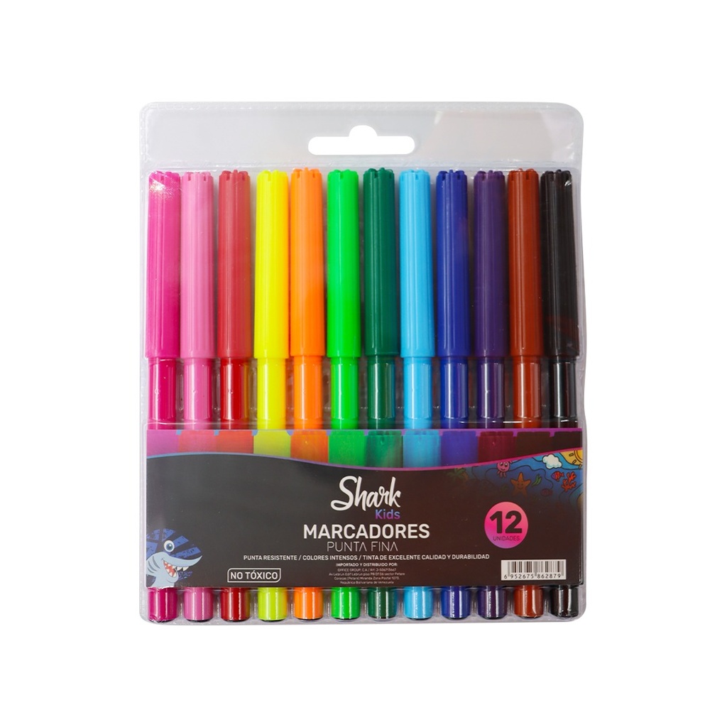 Marcadores Shark Punta Fina - 12 piezas