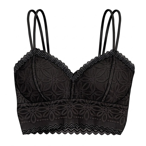 [5101003] Top Bralette Individual Negro con Encaje Zig Zag Talla Unica