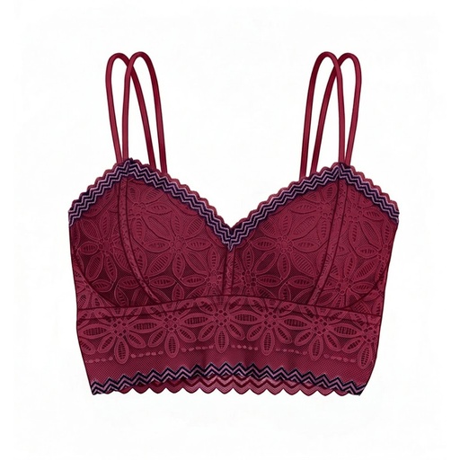 [5101007] Top Bralette Visto en TV Individual Rojo con Encaje Zig Zag Talla Unica