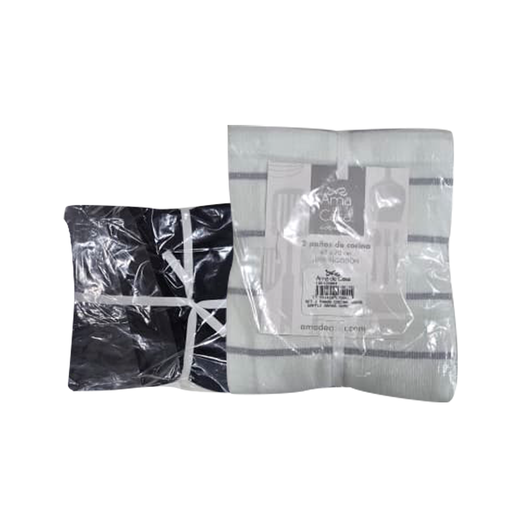[5791042] Paño de Cocina Ama de Casa Waffle Rayas Humo Pack de 2 und. 45 x 70 cm