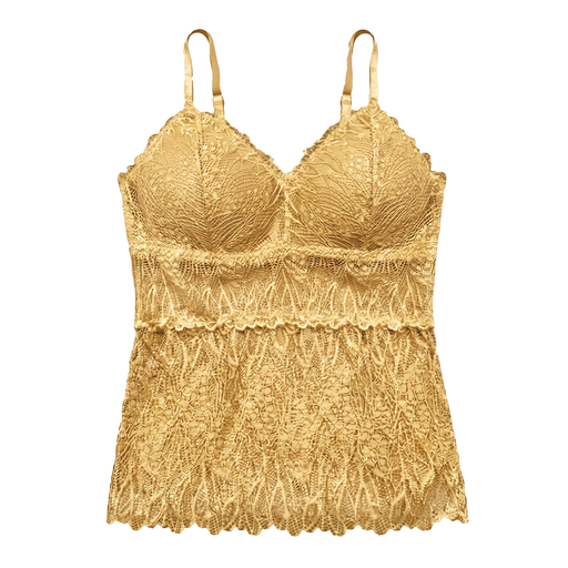 [5101018] Top Bralette Largo Visto en TV Individual con Encaje Dorado Talla S