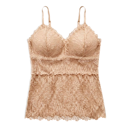 [5101019] Top Bralette Largo Visto en TV Individual con Encaje Beige Talla S